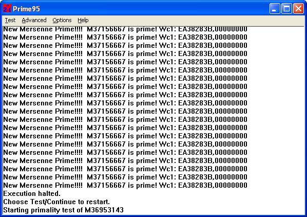 Screenshot von Prime95